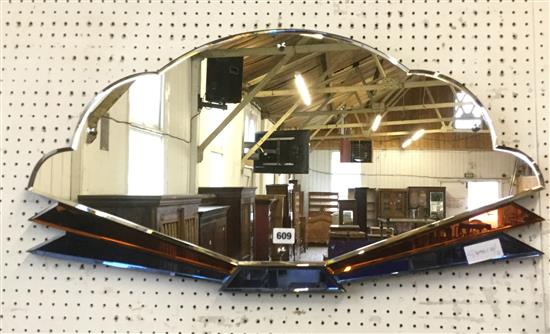 Art Deco blue flower shaped wall mirror